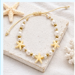 Wholesale Pastel Seashell Starfish Bracelet Adjustable Braided Cord Coastal Beach Boho Summer Ocean Jewelry Gift for Women